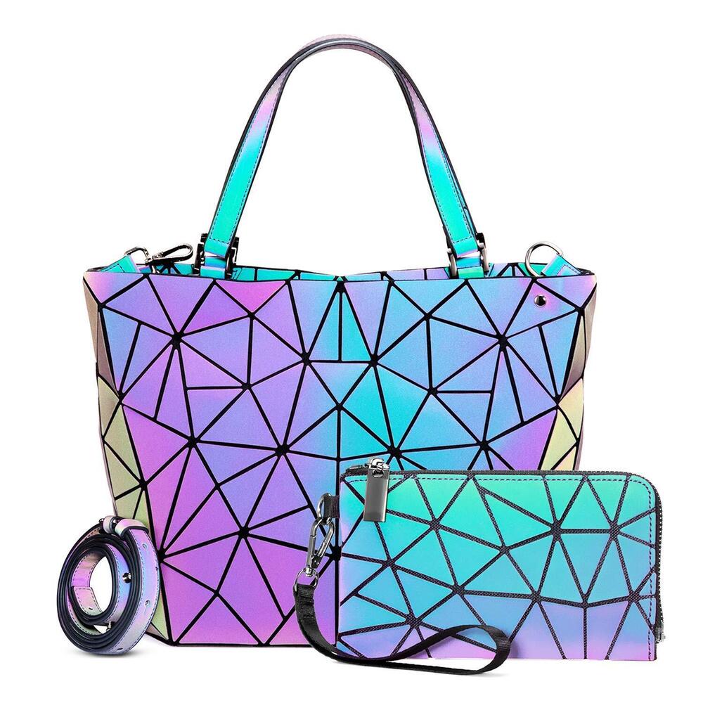 8996 Geometric Luminous Purses and Handbags Holographic Reflective Bag